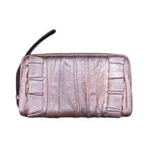 Dolce & Gabbana (Exclusive) Rose Gold Metallic Leather Ruffle Long Wallet, Y2K